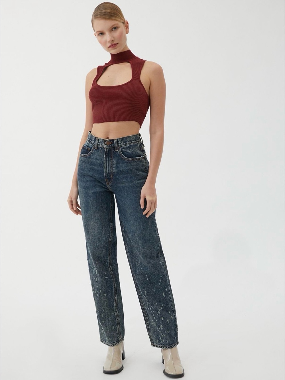 BDG High Waisted Baggy Jeans Splatter Dark Wash Size 27